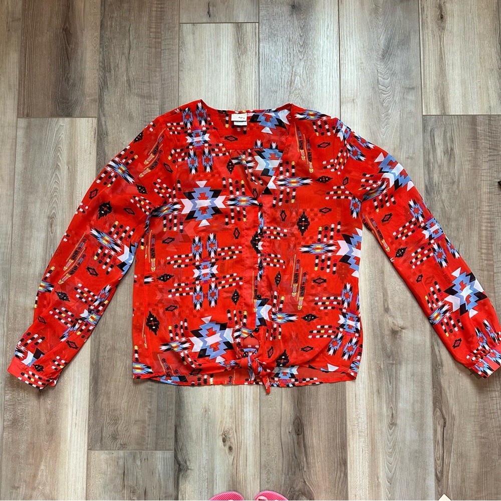 Buckle Daytrip Tribal Print Boho orange Geometric Patterned Blouse M